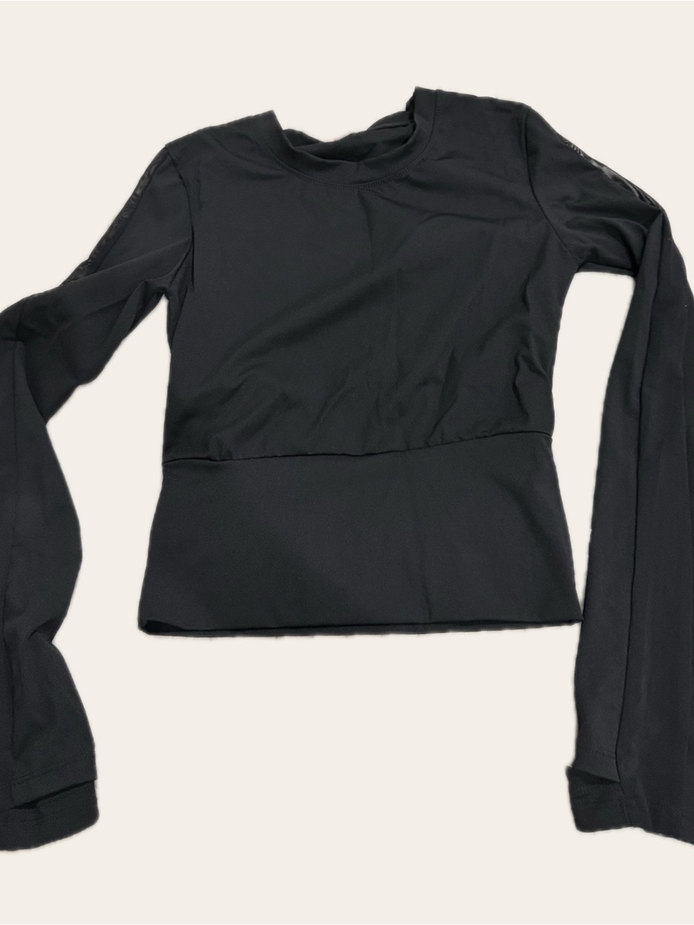 Black Long-Sleeve Women's Top - Sleek Crewneck - active wear - mesh line sleeve